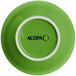 A palm green stoneware bistro bowl with a white interior and rim with the word "Acopa" in the center.