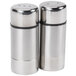 A pair of American Metalcraft stainless steel salt and pepper shakers.