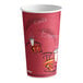 A red Solo paper hot cup with images of coffee and espresso on it.