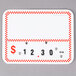 A white rectangular deli tag wheel with red and white checkered labels.