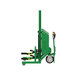 A green Valley Craft battery powered steel drum lifter with wheels and a green pole.