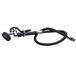A black hose with a silver metal handle.