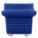 A navy blue plastic CamKiosk with wheels.