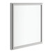 A white square door with a silver border.