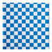 A sheet of deli sandwich wrap paper with a blue and white checkered pattern.