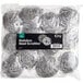 A bag of 12 stainless steel scrubbers on a counter.