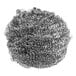 A round stainless steel scrubber used for cleaning tough stains and grime from surfaces.