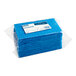 A stack of Lavex blue scouring pads in a plastic bag.