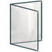 A white rectangular menu cover with a silver metal border and a glossy finish with four clear window panels.