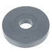 A gray circular polyurethane caster with a white center and a hole in the middle.