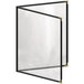 A black menu cover with gold smooth corners and a gloss finish with black frames.