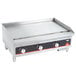 A Vollrath stainless steel countertop gas griddle with manual controls.