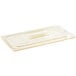A Cambro amber plastic lid with a handle.