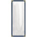 A blue rectangular menu cover with gold corners and black lines.