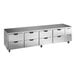 A stainless steel Beverage-Air undercounter refrigerator with 8 drawers.
