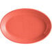 A red Tuxton oval china platter with a white background.