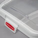 A white Rubbermaid ingredient bin with a clear sliding lid.