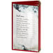 A red H. Risch, Inc. vinyl menu cover with gold smooth corners and a matte finish with white writing on it.