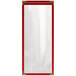 A rectangular red frame with gold corners on a white background.