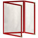 A red rectangular menu cover with a white background and a red frame with gold corners.