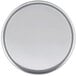 An American Metalcraft round silver pizza pan with a wide rim on a white background.