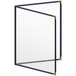 A white menu board with gold corners.
