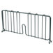 A Metro smoked glass wire shelf divider with a metal frame and two bars on it.