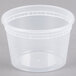 A translucent plastic Pactiv deli container with a lid.