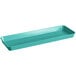 A blue rectangular Cambro market pan with a teal handle.