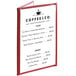 A burgundy Choice trifold menu cover with three pockets and six views.