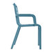 A Grosfillex Cannes blue resin outdoor armchair with armrests.