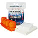 A bag of orange rolled Quick Dam flood barriers with white packaging.