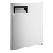A white rectangular aluminum door with a black handle.