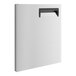 A white rectangular aluminum door with a black handle.