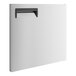 A white rectangular aluminum door with a black handle.