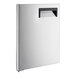 An aluminum door with a black handle.