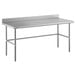 A Regency stainless steel work table with a long white top and metal legs.