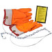 A pair of orange Ideal Warehouse propane gloves with chains.