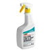 A white bottle of CLR Calcium, Lime, and Rust Remover with a yellow sprayer.