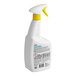 A white bottle of CLR Calcium, Lime, and Rust Remover with a yellow sprayer.