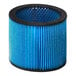 A blue air filter with a corrugated surface for a Shop-Vac.