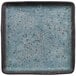 A cheforward square melamine plate in robin's egg blue with speckled specks.