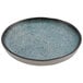 A close-up of a cheforward round robin's egg blue melamine plate with a black rim.