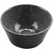 A black ramekin with a gray speckled design.