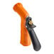 A Sani-Lav orange and black plastic spray nozzle with a black handle.