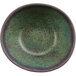 A close-up of a green and brown speckled cheforward by GET melamine bowl.