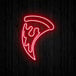 A Canvas Freaks neon sign of a pizza slice with flames.