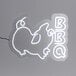 A Canvas Freaks neon sign with the word "BBQ" in white and neon blue.