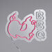 A white neon sign of a pig with "BBQ" in neon pink.