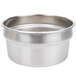 A close up of a silver Vollrath stainless steel vegetable inset with a lid.